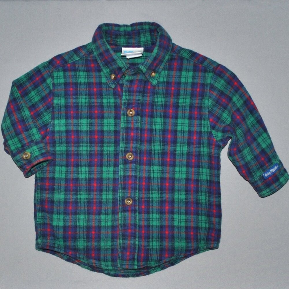 Vintage OshKosh B'gosh Plaid Flannel Button Down Shirt Size 12 Months